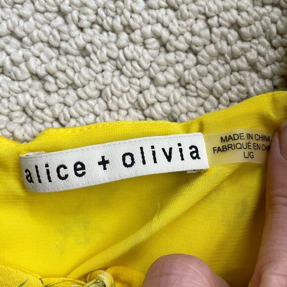 Alice + Olivia Shanae Ruffle Sleeve Tie Top in Escape Ditsy Sunbeam Size L - Picture 5 of 8